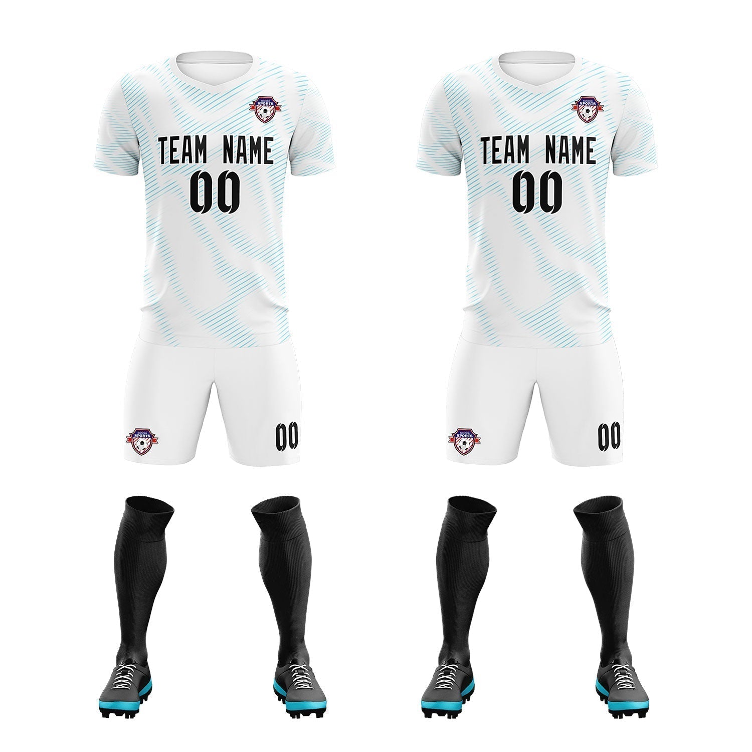 Custom White Sky Blue Training Uniform For Men Soccer Sets Jersey