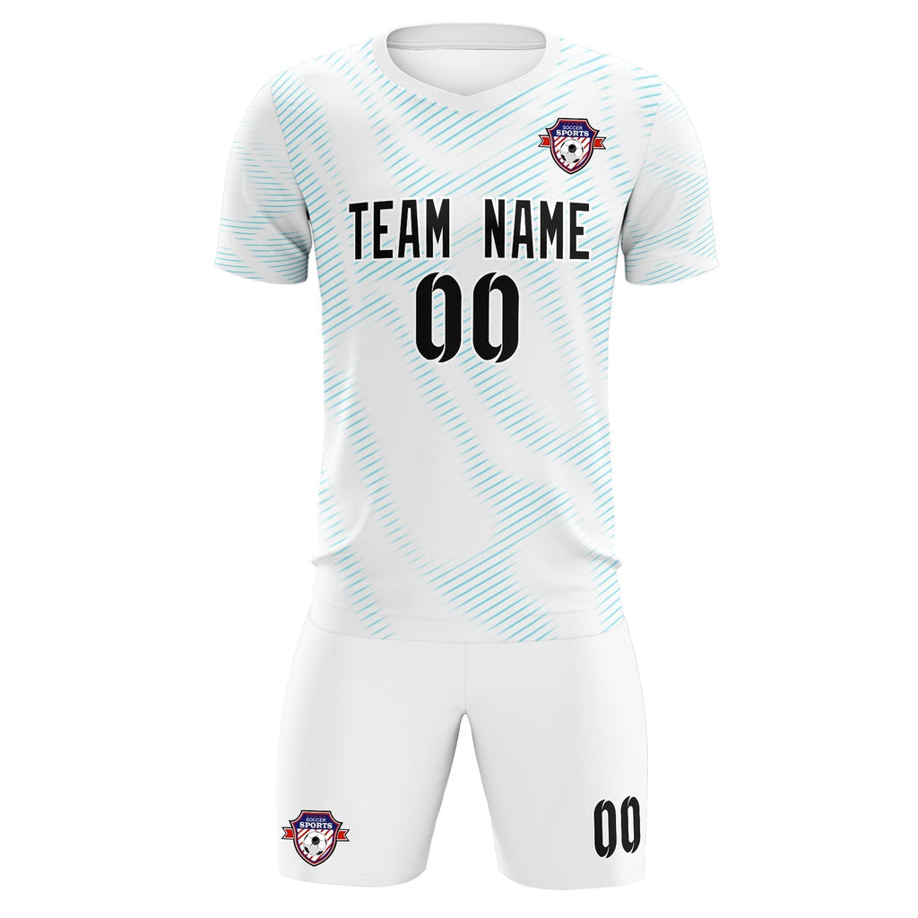 Custom White Sky Blue Training Uniform For Men Soccer Sets Jersey