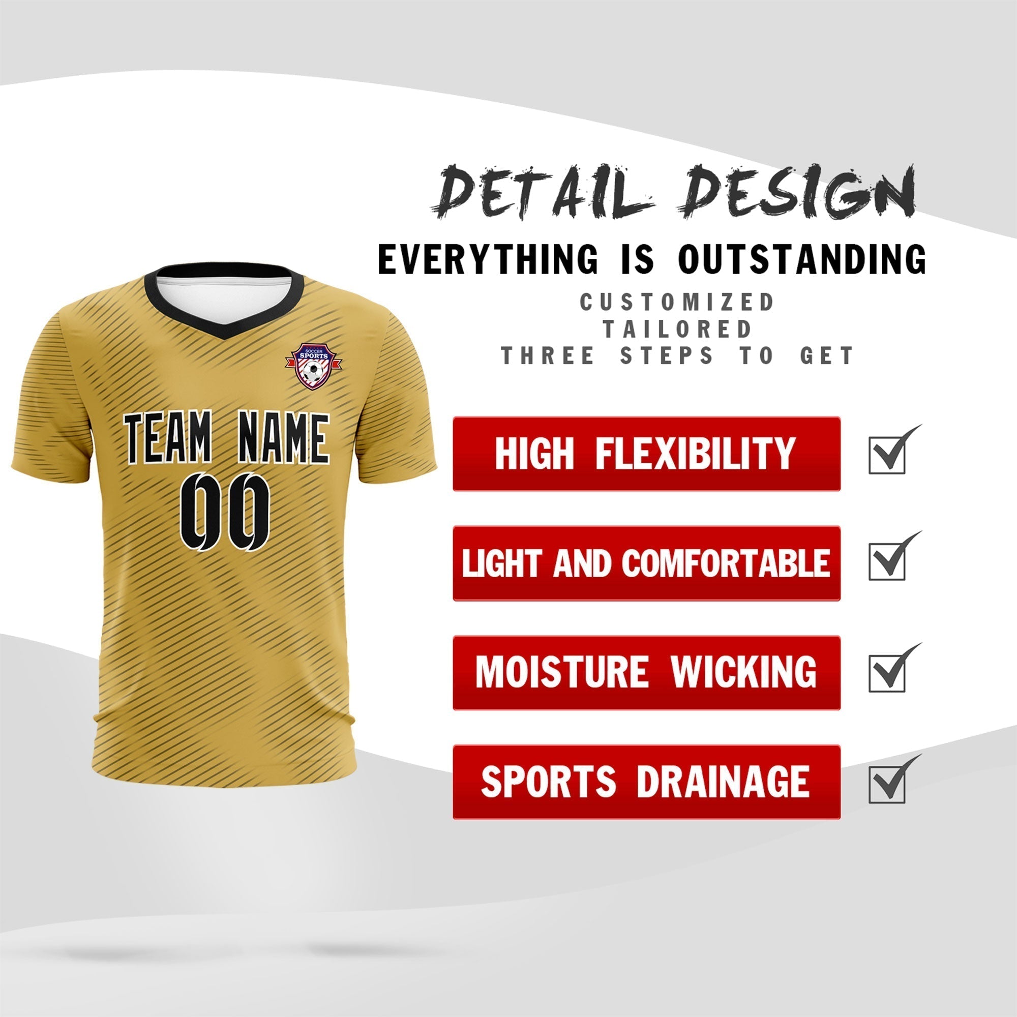 Custom Old Gold Black Training Uniform For Men Soccer Sets Jersey