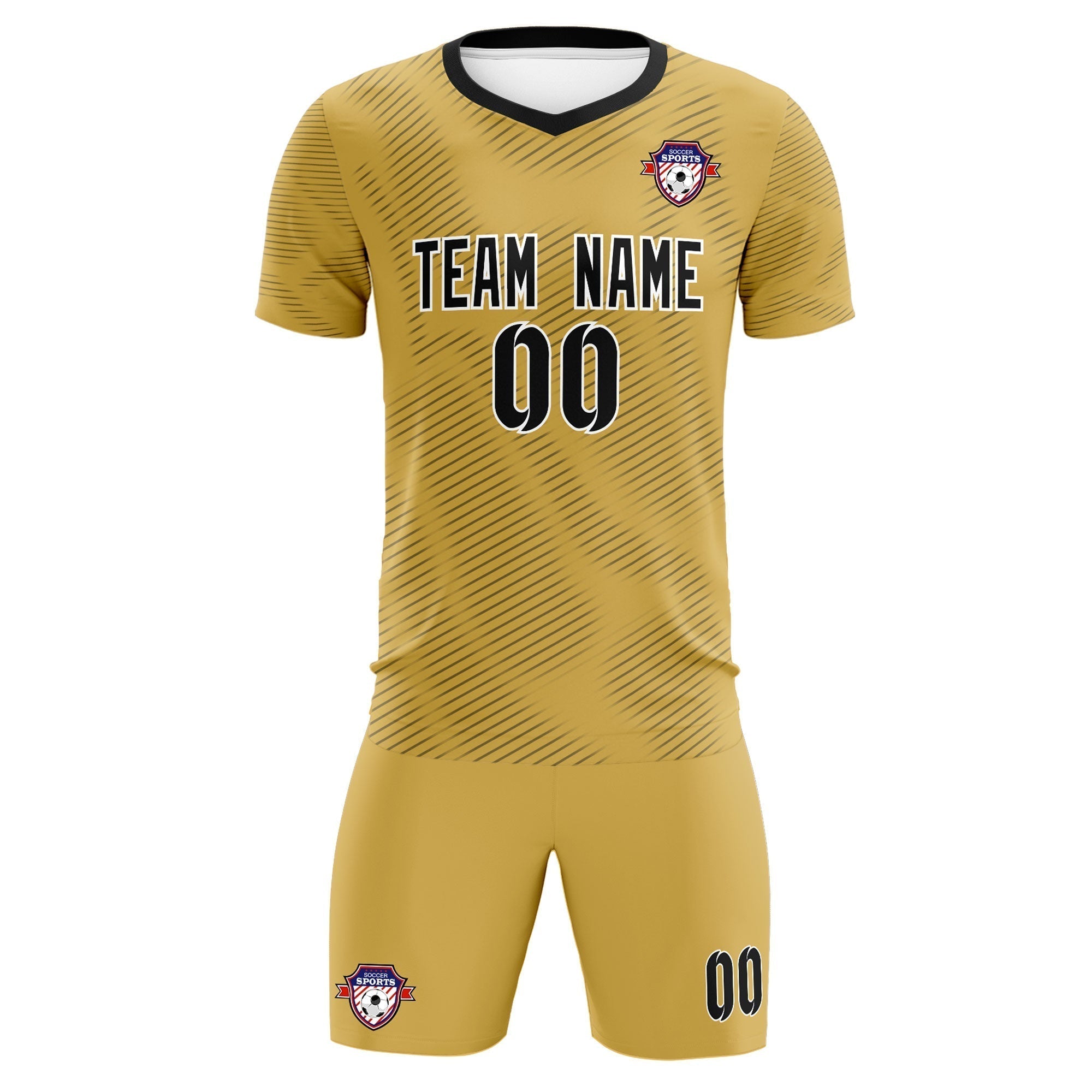Custom Old Gold Black Training Uniform For Men Soccer Sets Jersey
