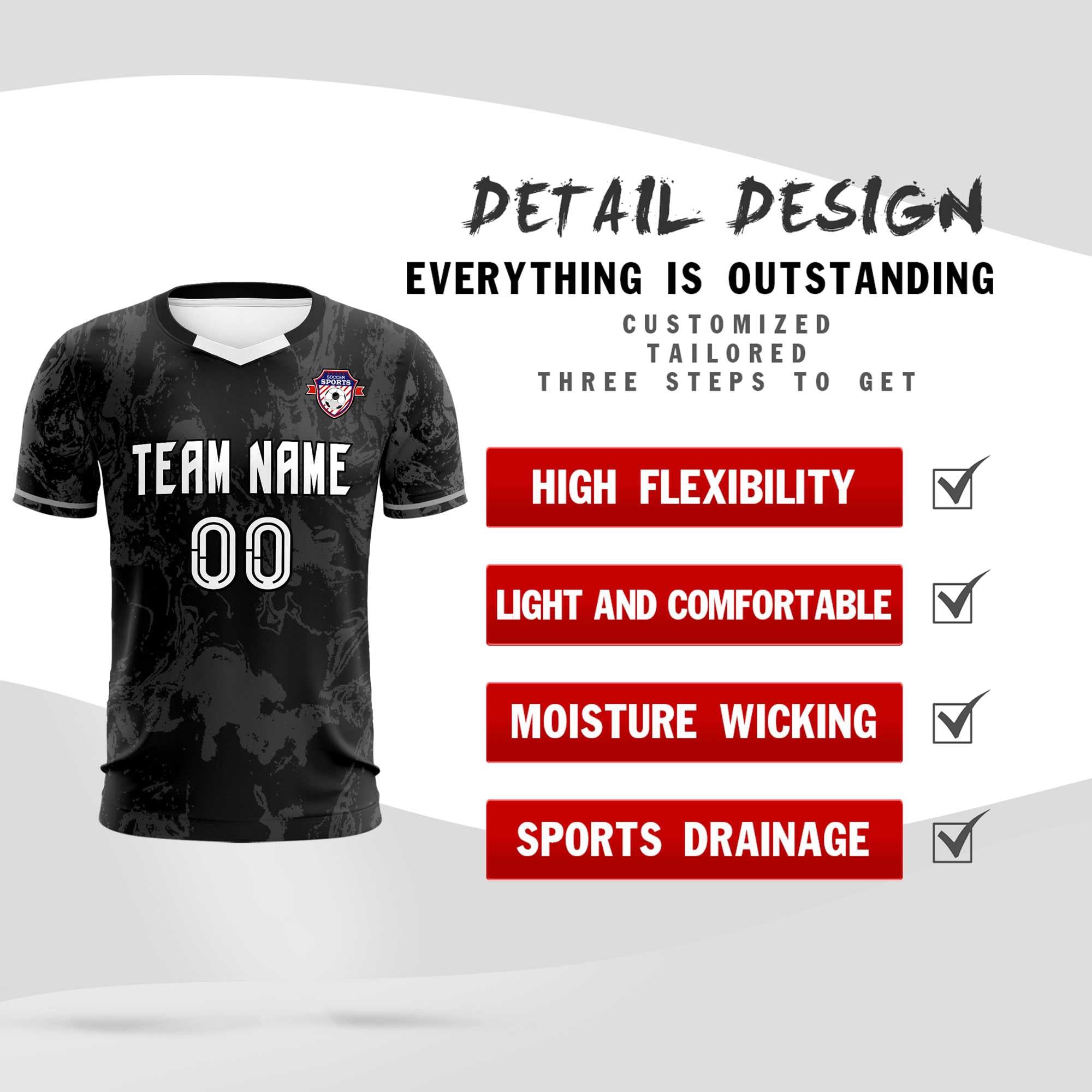 Custom Black Classic Graffiti Pattern Sportswear Soccer Tops/Sets Jersey
