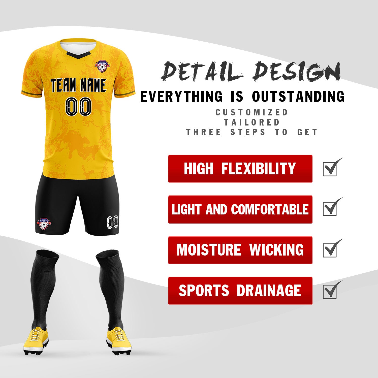 Custom Gold Classic Graffiti Pattern Sportswear Soccer Tops/Sets Jersey