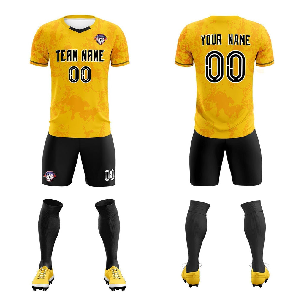 Custom Gold Classic Graffiti Pattern Sportswear Soccer Tops/Sets Jersey