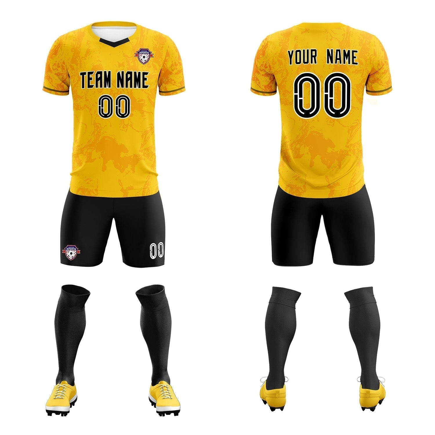 Custom Gold Classic Graffiti Pattern Sportswear Soccer Tops/Sets Jersey