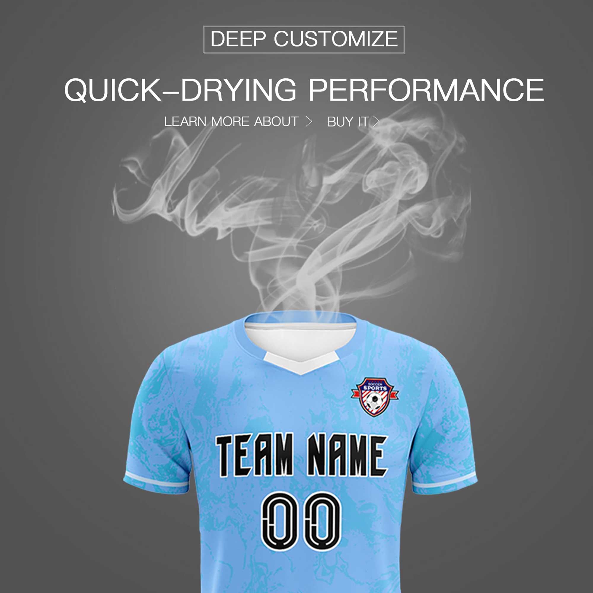 Custom Light Blue Classic Graffiti Pattern Sportswear Soccer Tops/Sets Jersey