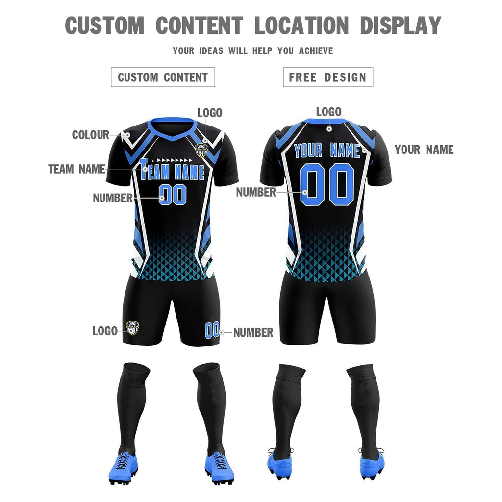 Custom Black Abstract Breathable Soccer Tops/Sets Jersey