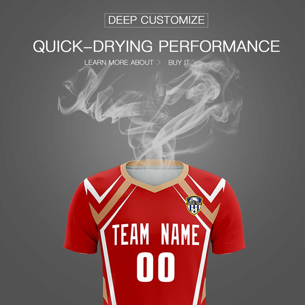 Custom Red Abstract Breathable Soccer Tops/Sets Jersey