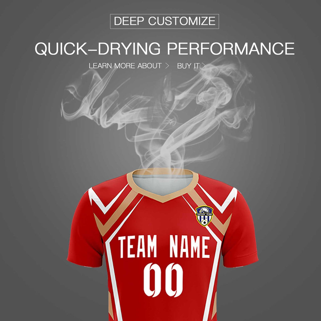 Custom Red Abstract Breathable Soccer Tops/Sets Jersey