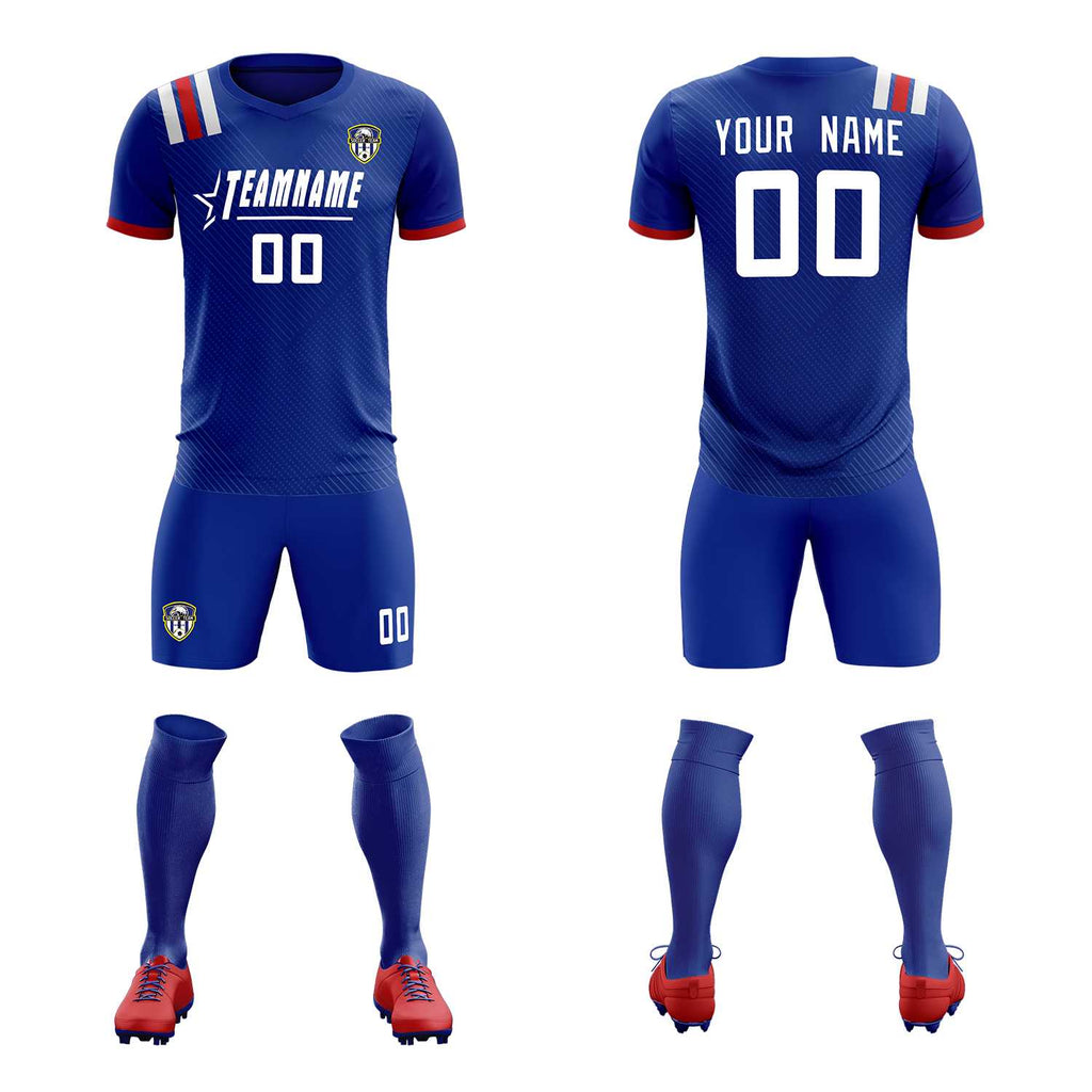 Custom Royal Striped Sportswear Soccer Tops/Sets Jersey For Adults