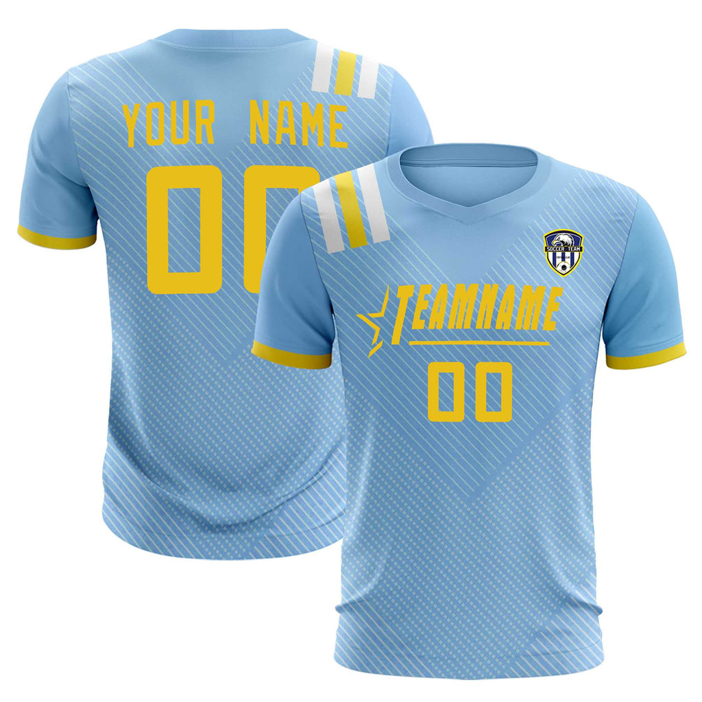 Custom Light Blue Striped Sportswear Soccer Tops/Sets Jersey For Adults