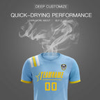 Custom Light Blue Striped Sportswear Soccer Tops/Sets Jersey For Adults