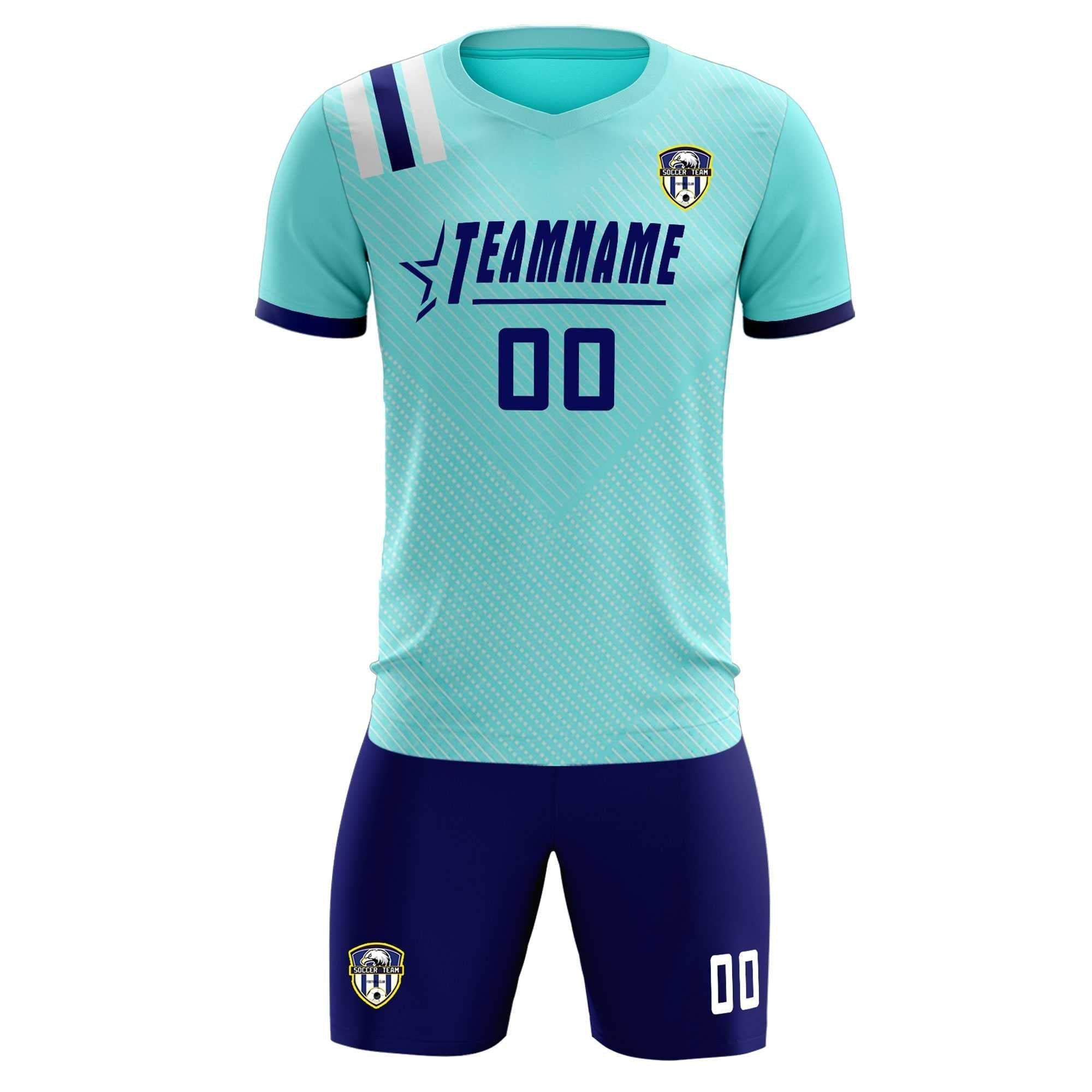 Custom Sky Blue Striped Sportswear Soccer Tops/Sets Jersey For Adults
