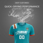 Custom Aqua Striped Sportswear Soccer Tops/Sets Jersey For Adults
