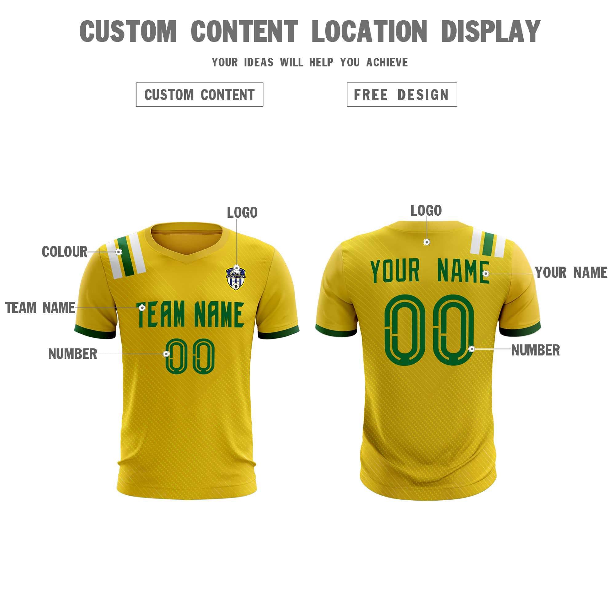 Custom Gold Striped Sportswear Soccer Tops/Sets Jersey For Adults
