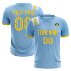 Custom Light Blue Striped Sportswear Soccer Tops/Sets Jersey For Adults