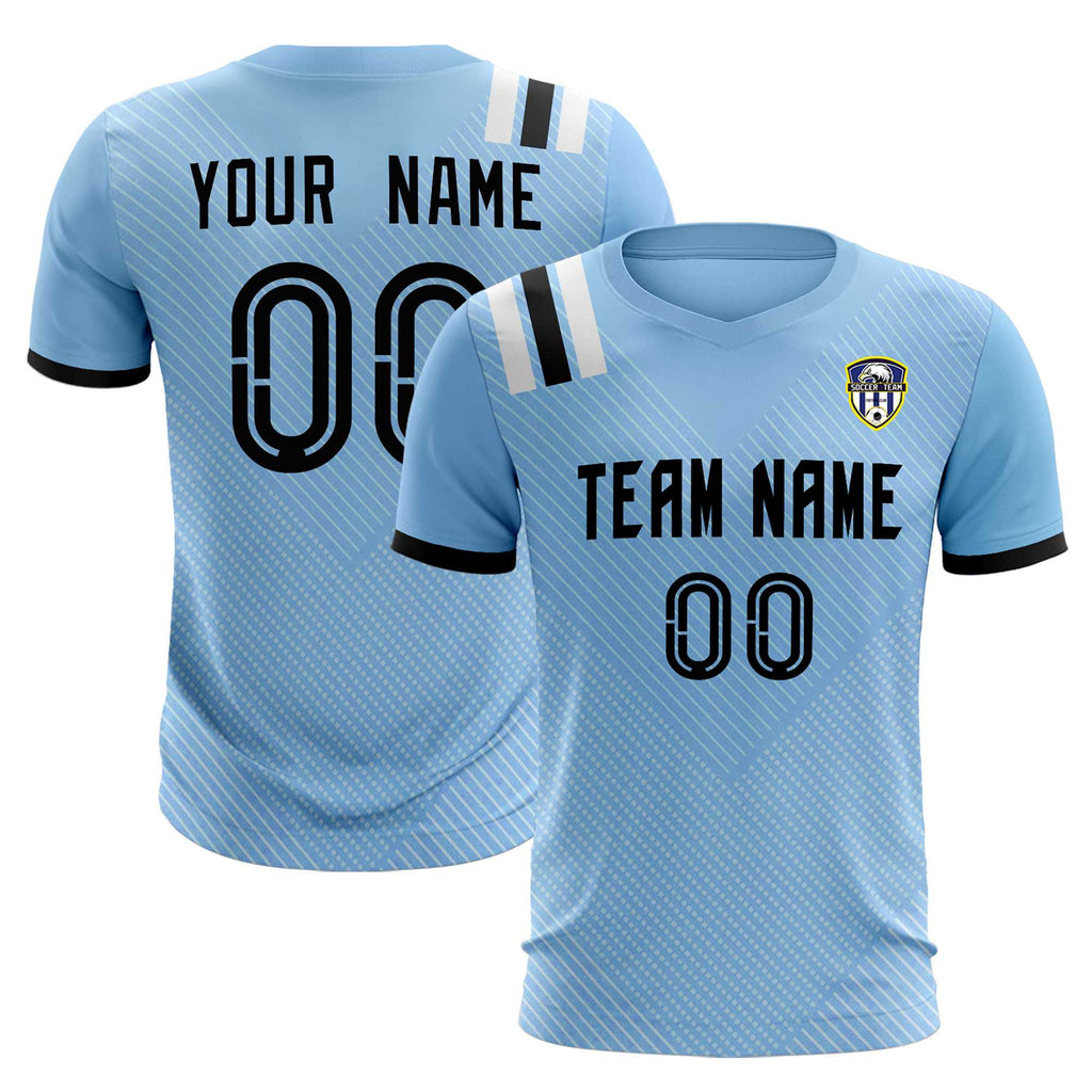 Custom Light Blue Striped Sportswear Soccer Tops/Sets Jersey For Adults