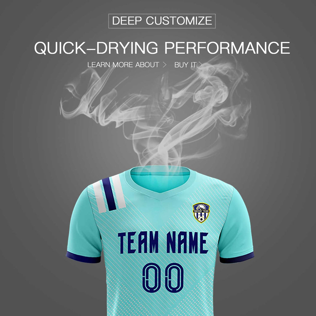 Custom Sky Blue Striped Sportswear Soccer Tops/Sets Jersey For Adults