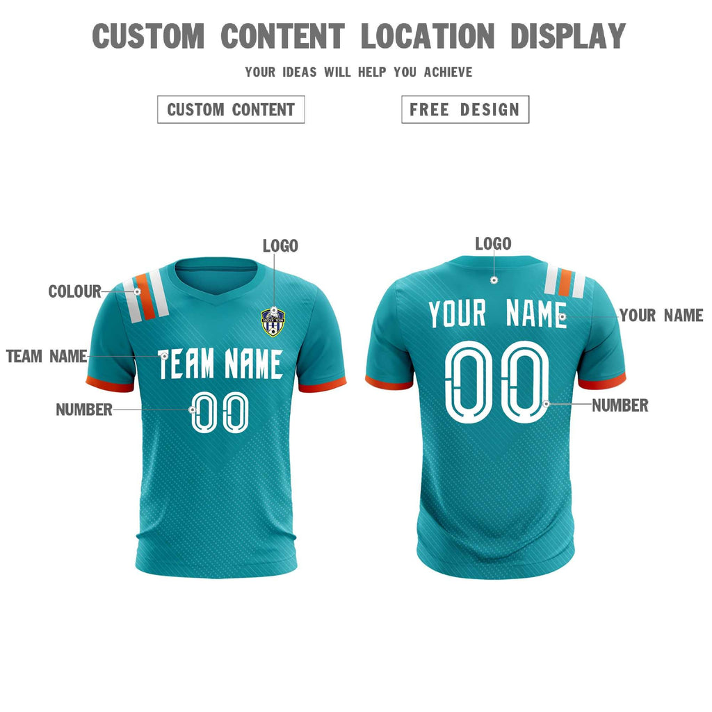 Custom Aqua Striped Sportswear Soccer Tops/Sets Jersey For Adults