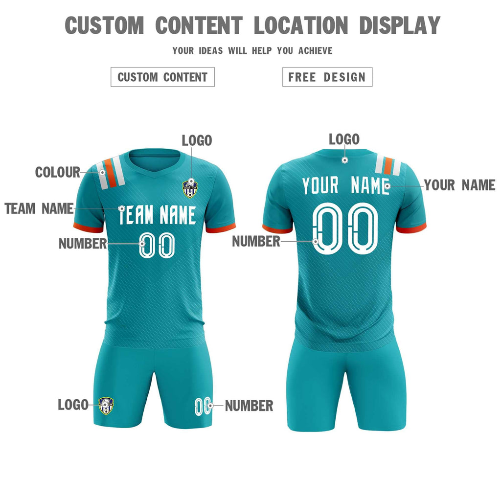 Custom Aqua Striped Sportswear Soccer Tops/Sets Jersey For Adults