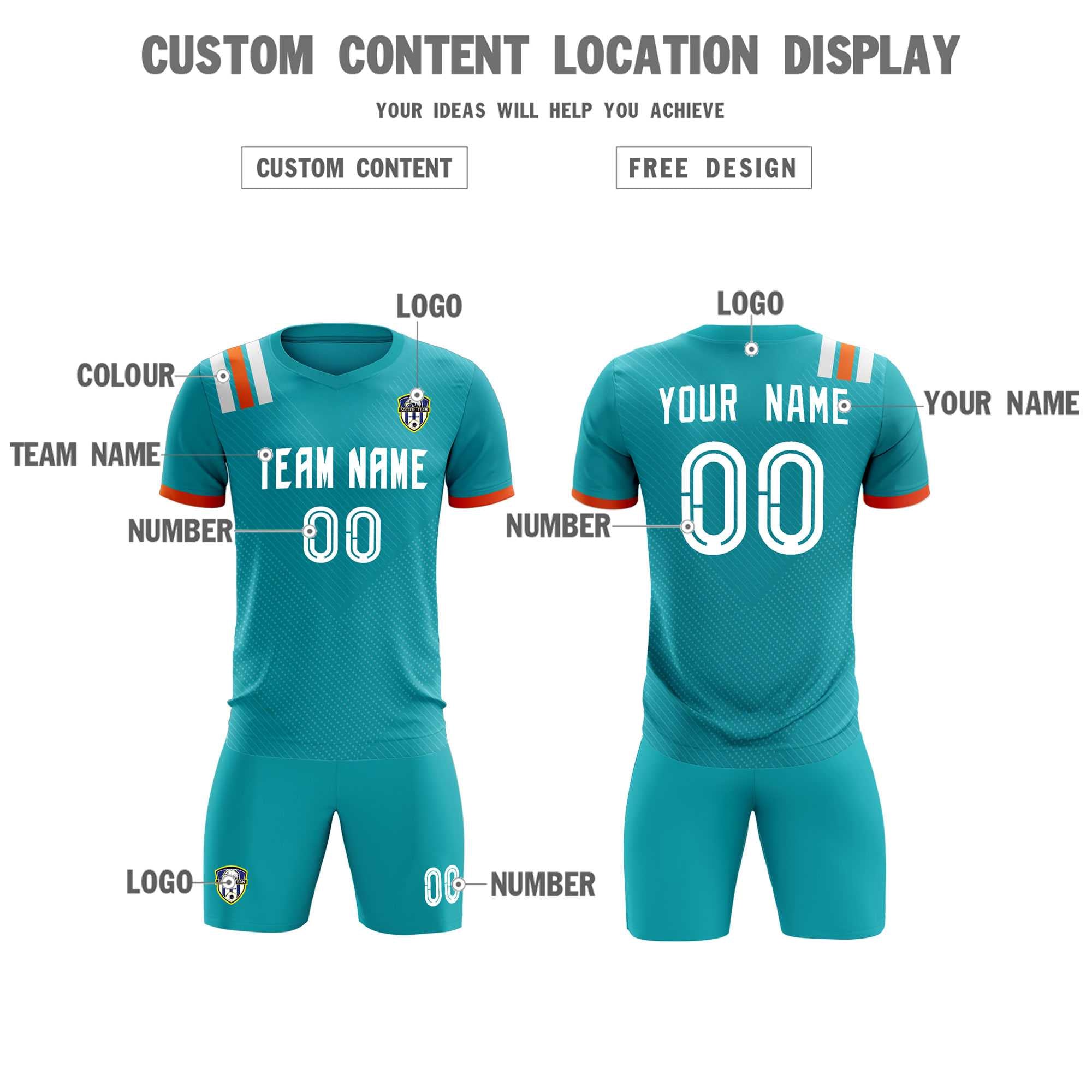 Custom Aqua Striped Sportswear Soccer Tops/Sets Jersey For Adults