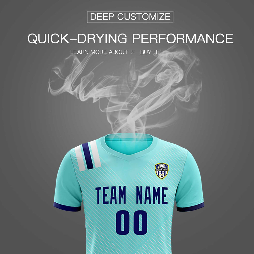 Custom Sky Blue Striped Sportswear Soccer Tops/Sets Jersey For Adults