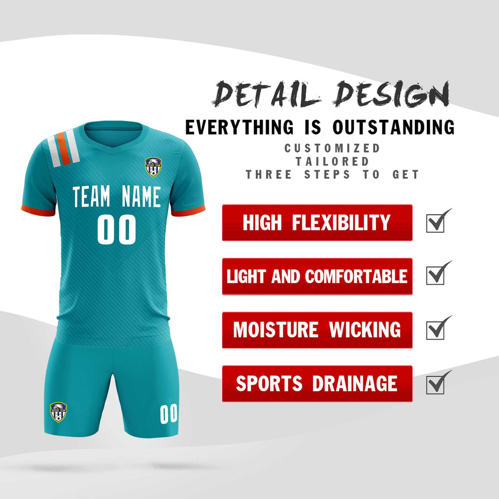 Custom Aqua Striped Sportswear Soccer Tops/Sets Jersey For Adults