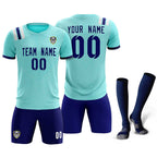 Custom Sky Blue Striped Sportswear Soccer Tops/Sets Jersey For Adults