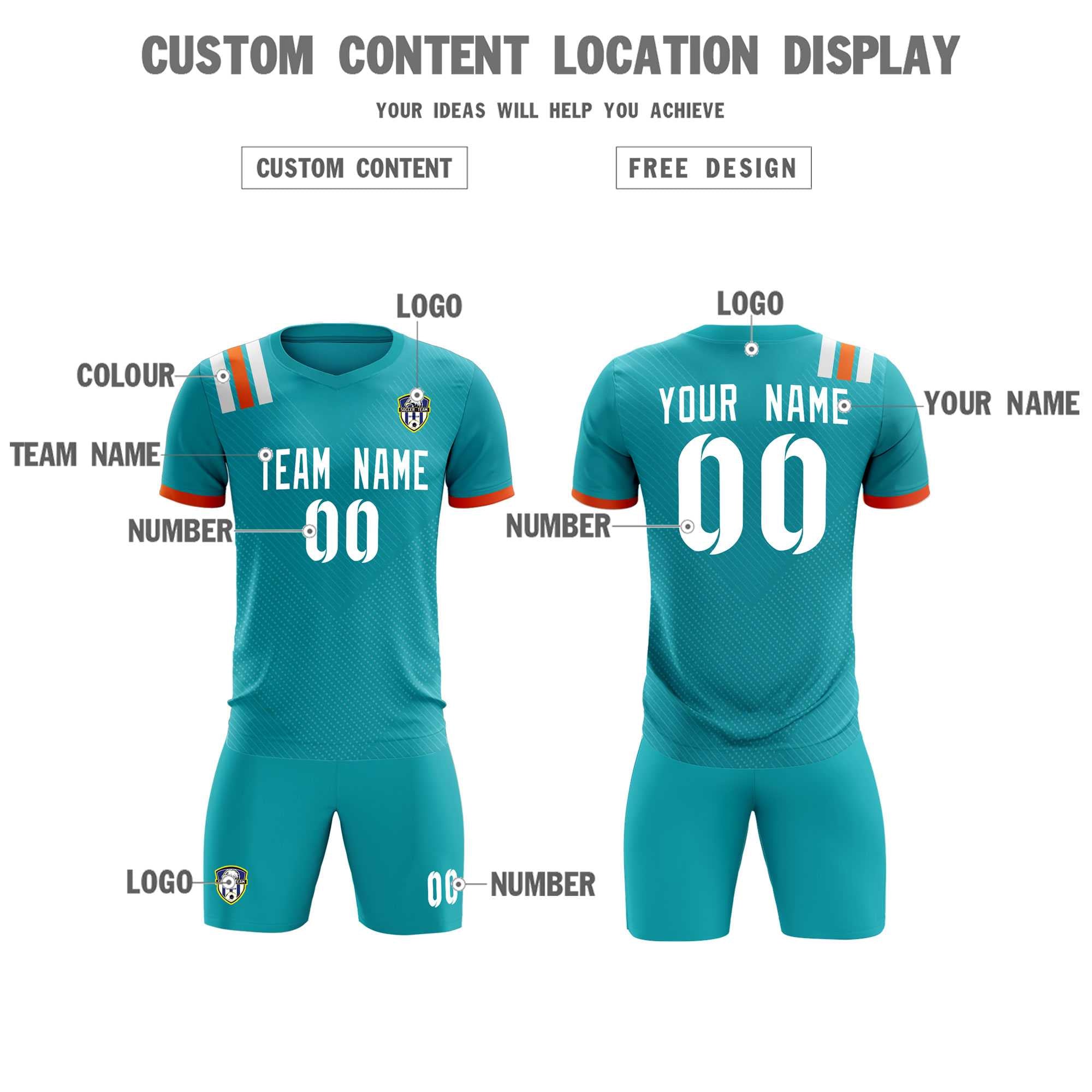 Custom Aqua Striped Sportswear Soccer Tops/Sets Jersey For Adults