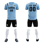 Custom Light Blue Striped Sportswear Soccer Tops/Sets Jersey For Adults