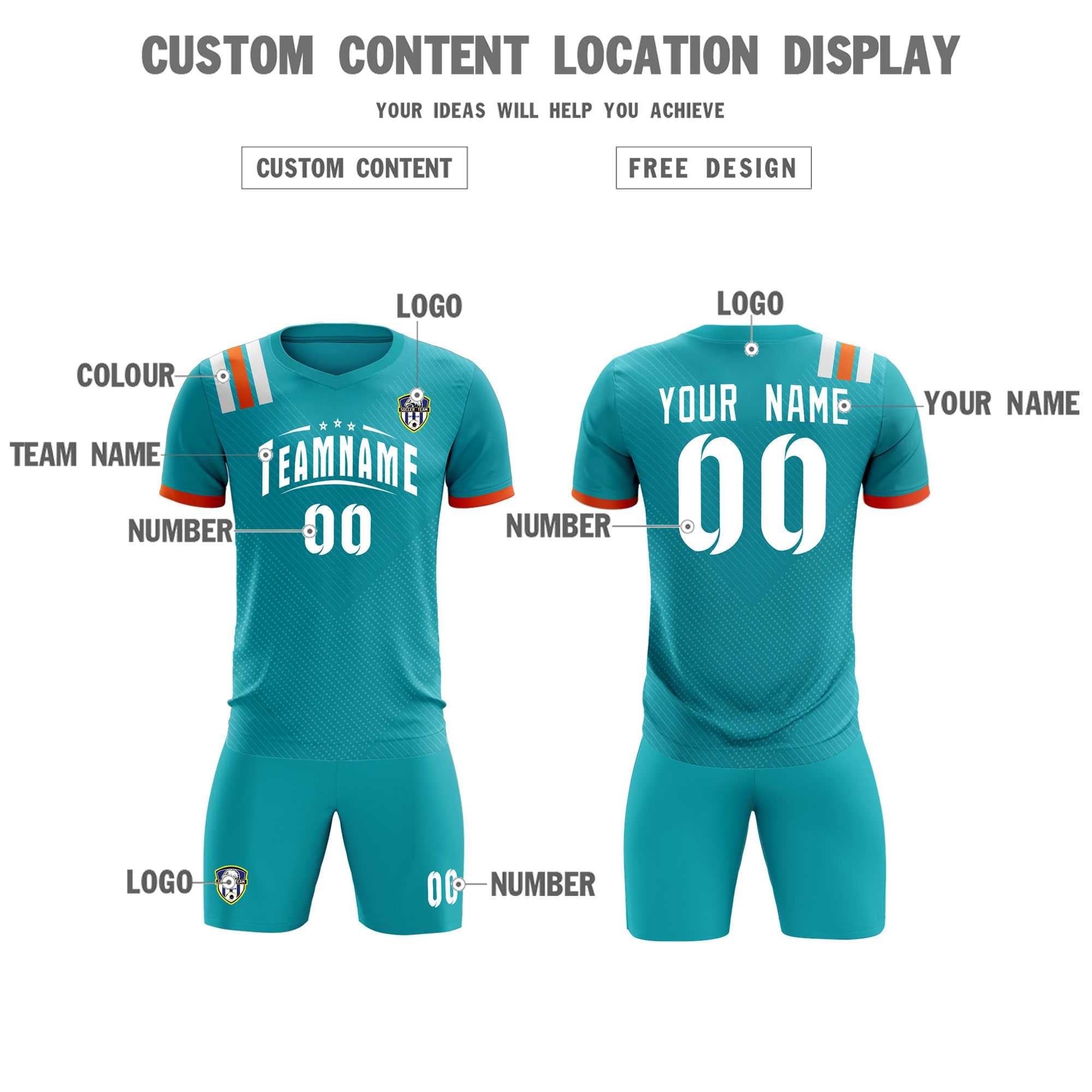 Custom Aqua Striped Sportswear Soccer Tops/Sets Jersey For Adults
