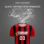Custom Red Black Vertical Stripes Casual Outdoor Soccer Sets Jersey
