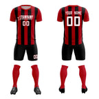 Custom Red Black Vertical Stripes Casual Outdoor Soccer Sets Jersey