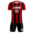 Custom Red Black Vertical Stripes Casual Outdoor Soccer Sets Jersey