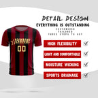 Custom Crimson Black Vertical Stripes Casual Outdoor Soccer Sets Jersey