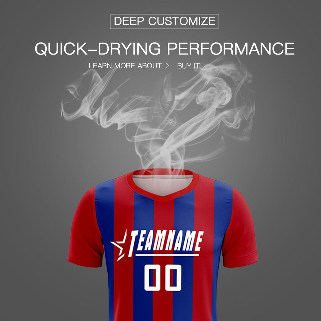 Custom Red Royal Vertical Stripes Casual Outdoor Soccer Sets Jersey