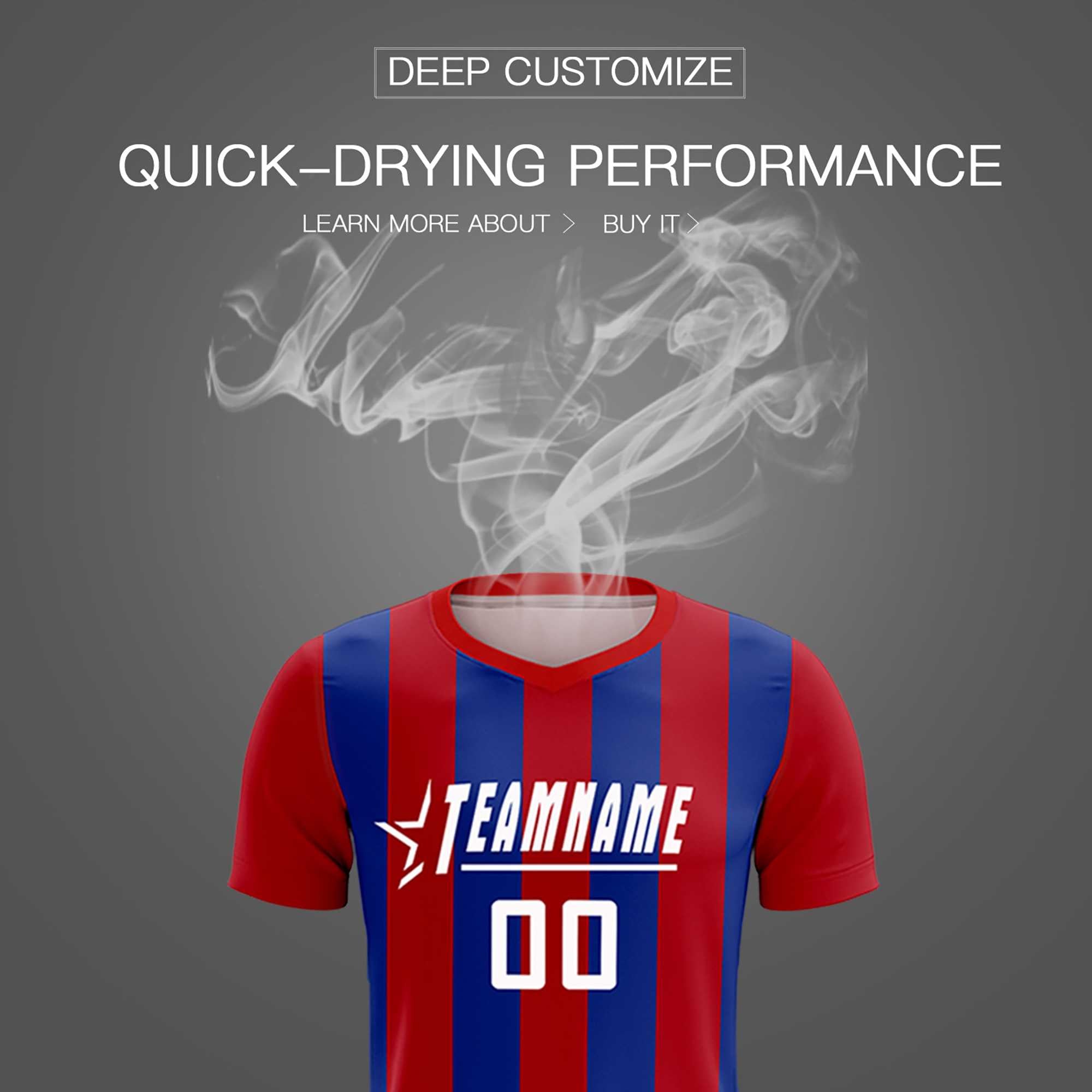 Custom Red Royal Vertical Stripes Casual Outdoor Soccer Sets Jersey