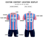 Custom Light Pink Powder Blue Vertical Stripes Casual Outdoor Soccer Sets Jersey