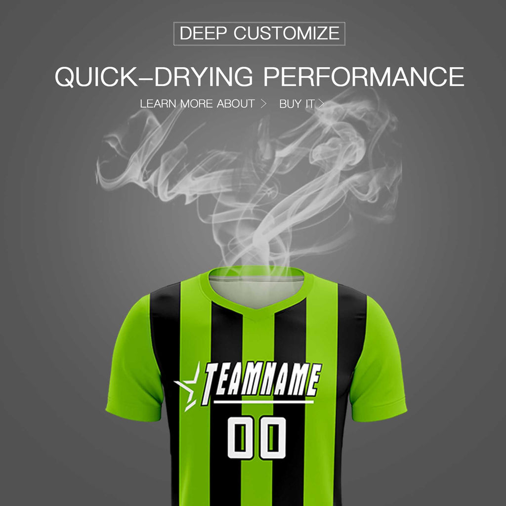 Custom Neon Green Black Vertical Stripes Casual Outdoor Soccer Sets Jersey