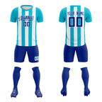 Custom White Sky Blue Vertical Stripes Casual Outdoor Soccer Sets Jersey