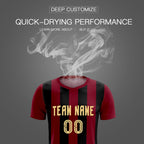 Custom Crimson Black Vertical Stripes Casual Outdoor Soccer Sets Jersey