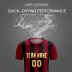 Custom Crimson Black Vertical Stripes Casual Outdoor Soccer Sets Jersey