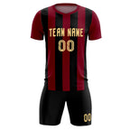 Custom Crimson Black Vertical Stripes Casual Outdoor Soccer Sets Jersey