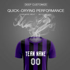 Custom Purple Black Vertical Stripes Casual Outdoor Soccer Sets Jersey