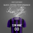 Custom Purple Black Vertical Stripes Casual Outdoor Soccer Sets Jersey