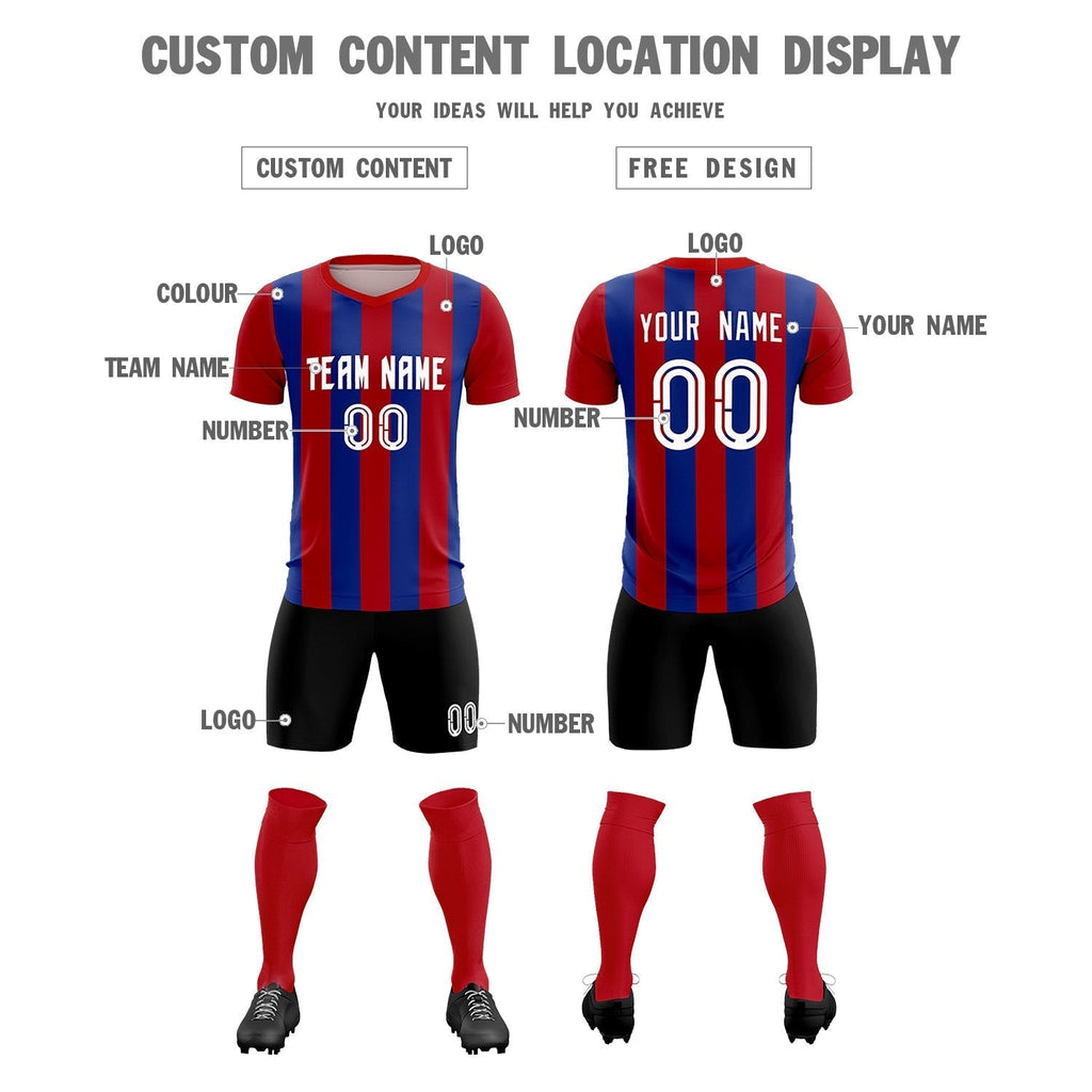 Custom Red Royal Vertical Stripes Casual Outdoor Soccer Sets Jersey