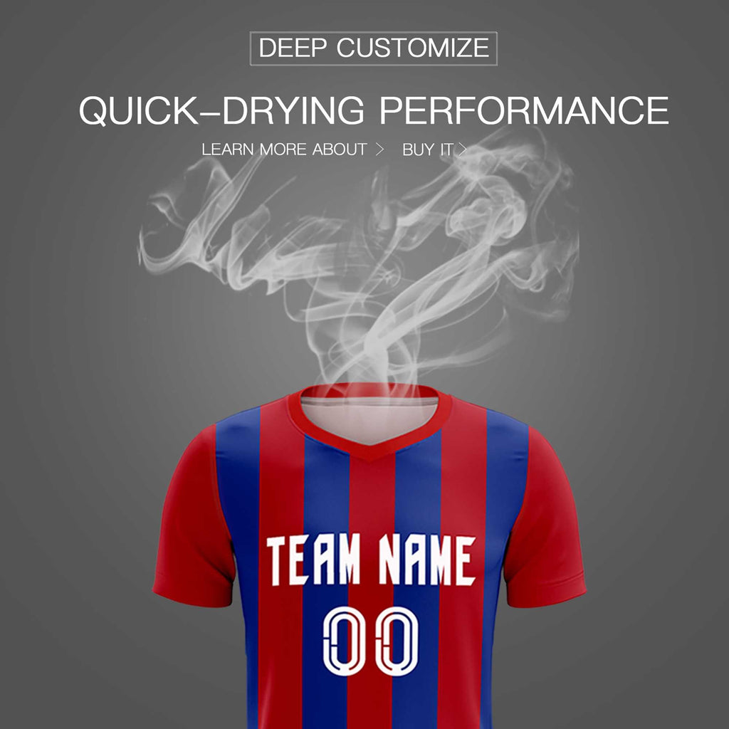 Custom Red Royal Vertical Stripes Casual Outdoor Soccer Sets Jersey