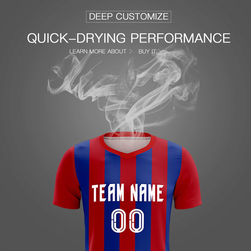 Custom Red Royal Vertical Stripes Casual Outdoor Soccer Sets Jersey