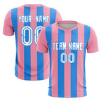 Custom Light Pink Powder Blue Vertical Stripes Casual Outdoor Soccer Sets Jersey