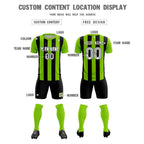Custom Neon Green Black Vertical Stripes Casual Outdoor Soccer Sets Jersey