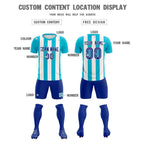 Custom White Sky Blue Vertical Stripes Casual Outdoor Soccer Sets Jersey
